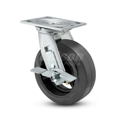 E-Line 2 Inch Wide Rubber On Iron Wheel Casters
